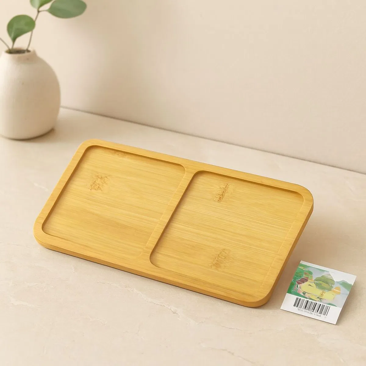 Bambu Ahşap 2 Bölmeli Dikdörtgen Mini Tepsi - 12x23. 4 cm