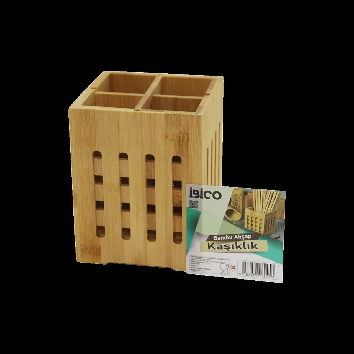 Ahşap Bambu 4 Bölmeli Kaşıklık Organizer (11x11 cm, Pencereli) görsel 2