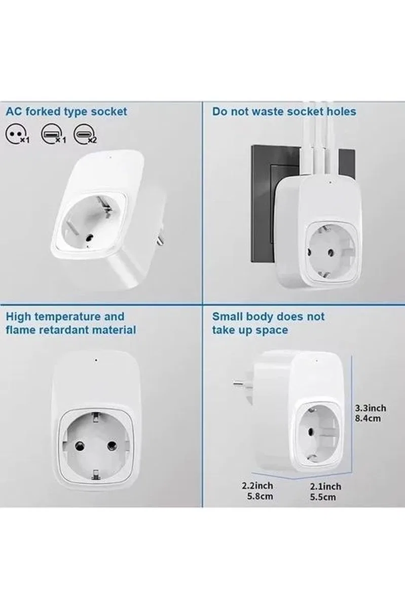 Tekli Yüksek Voltaj Korumalı Duvar Prizi 2x Type-c 1x Usb Çıkışlı Priz Grup Priz Çoğaltıcı Siyah görsel 3
