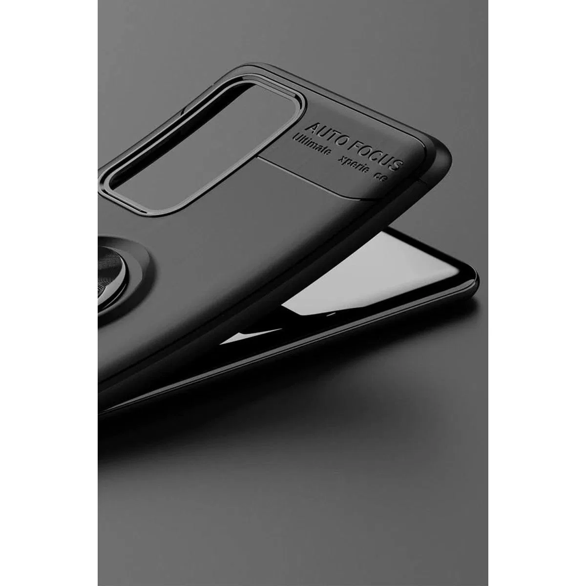 Huawei P40 Kılıf Range Yüzüklü Silikon - Siyah-gold görsel 4