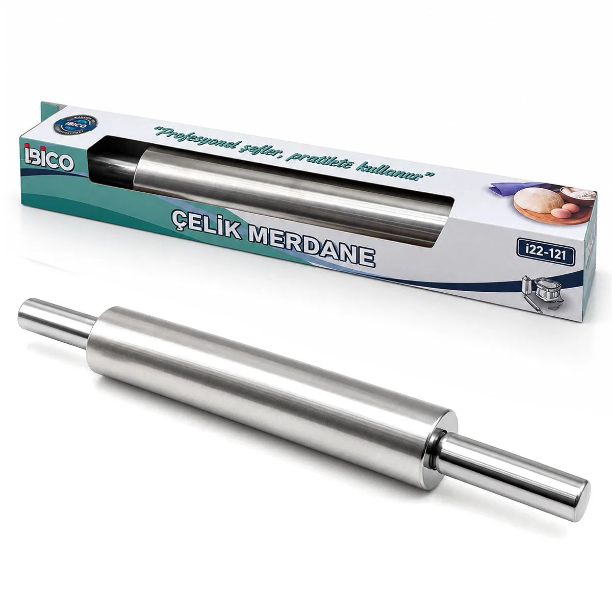 Çelik Hamur Merdanesi 25 cm - Saplı (Toplam 43 cm)