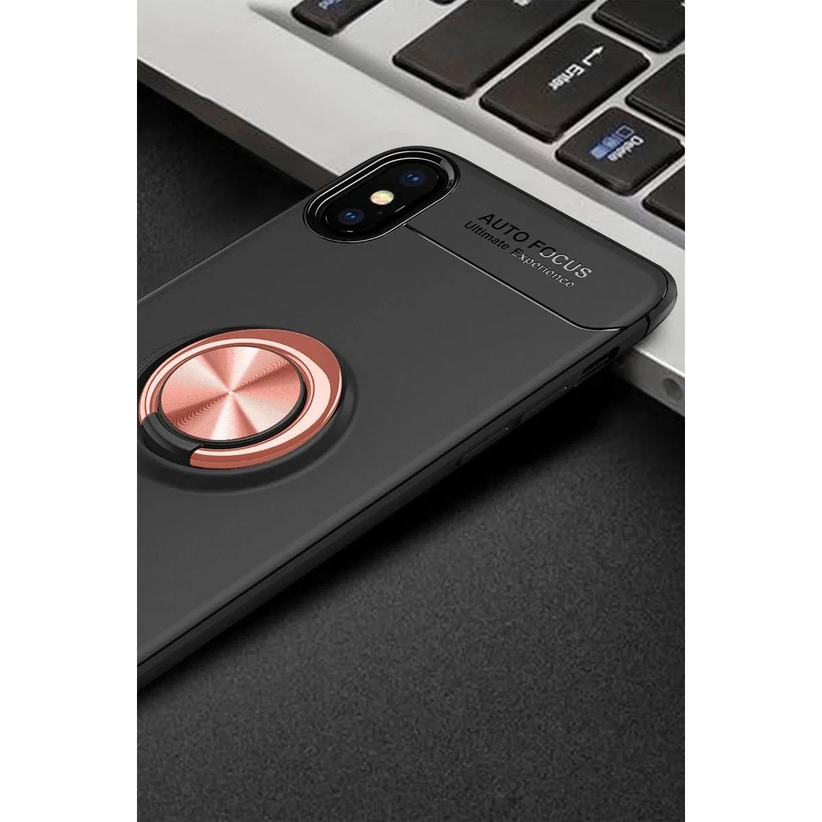 Apple İphone Xs Max Kılıf Range Yüzüklü Silikon - Siyah-gold görsel 2