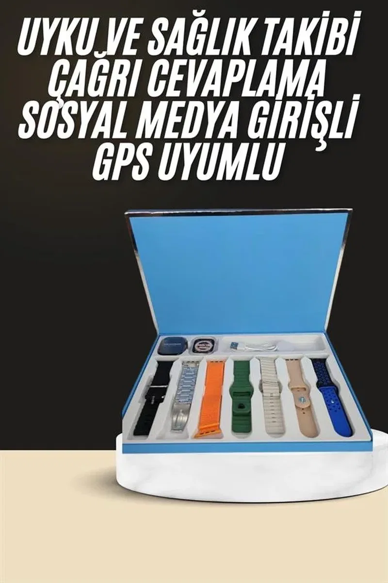 7 Kordonlu Uni Akıllı Saat Çoklu Kordon Seçeneği Amoled Ekran