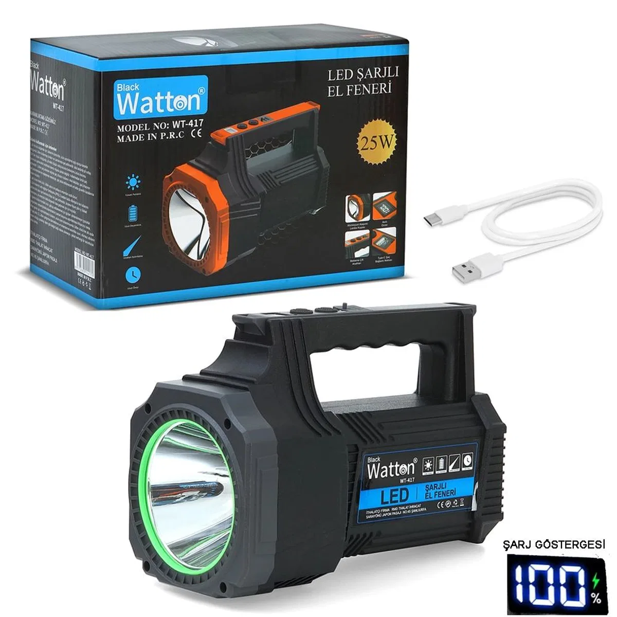 Led Şarjlı El Feneri 25w Wt-417