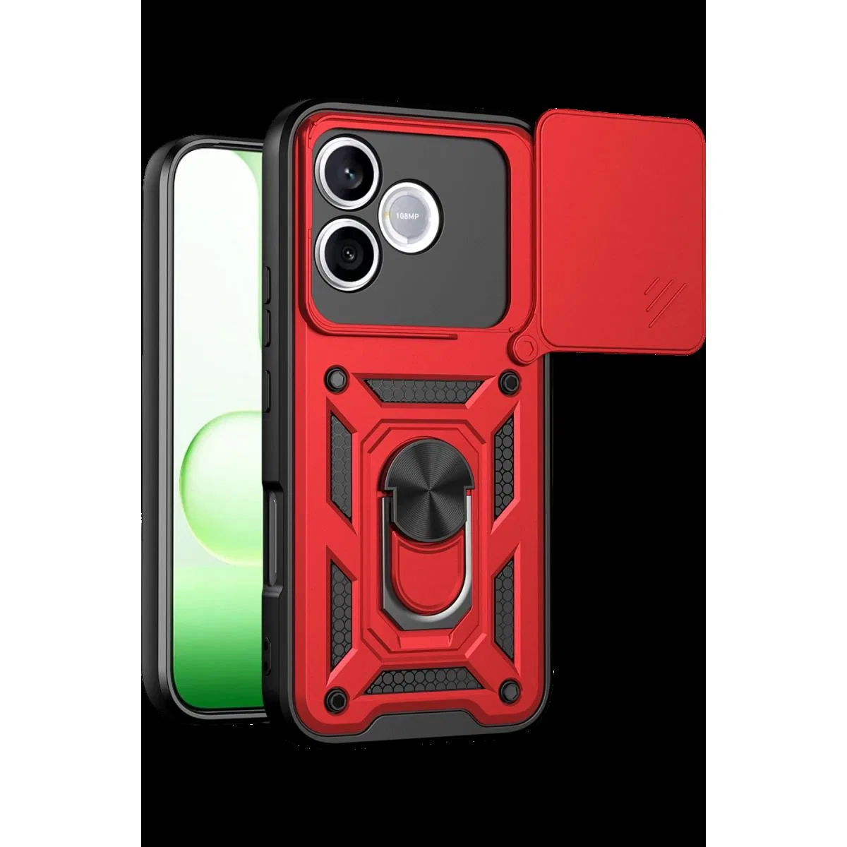 Huawei Honor 600 Lite Pars Lens Yüzüklü Silikon - Kırmızı