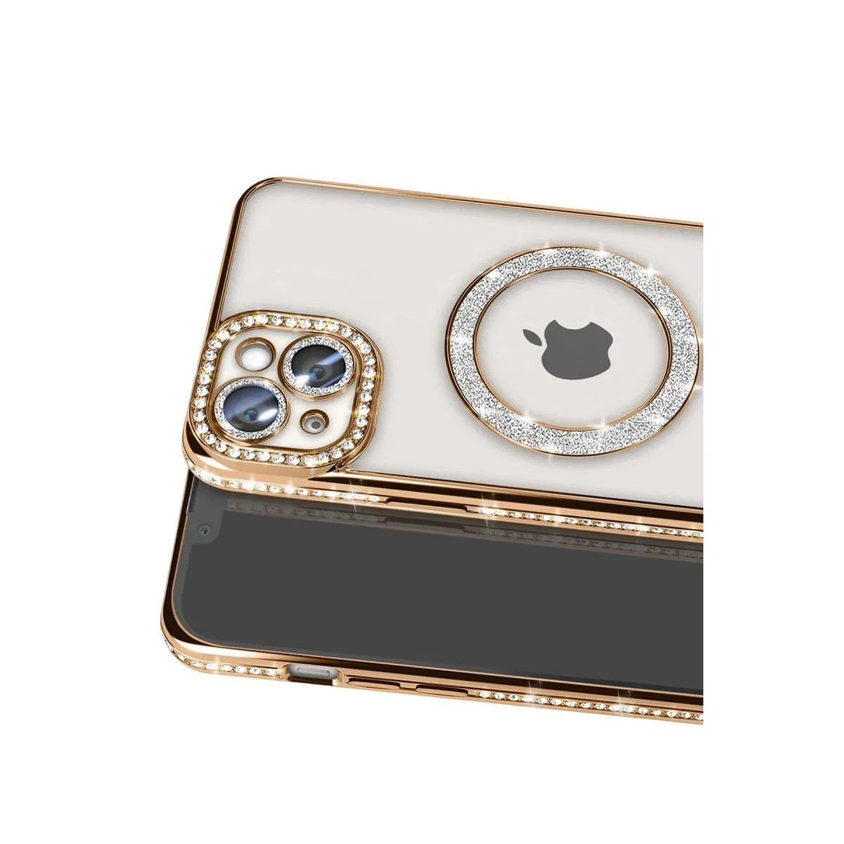 Apple İphone 15 Kılıf Joke Simli Magneticsafe Kılıf - Gold görsel 2