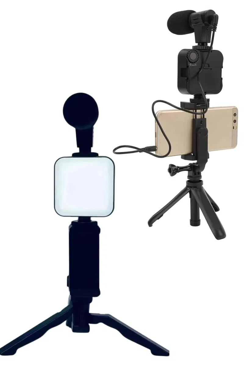 Telefon Tutucu Led Işıklı Kumandalı Mikrofon Telefon Vlog Video Kayıt Yeni Nesil görsel 5
