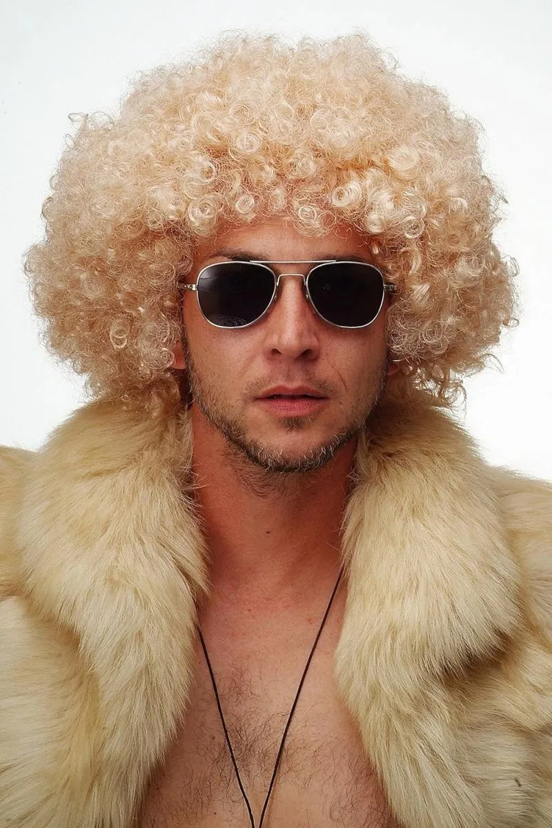 Altın Renk Kıvırcık Afro Bonus Peruk Saç Parti Peruğu Platin Gold görsel 2