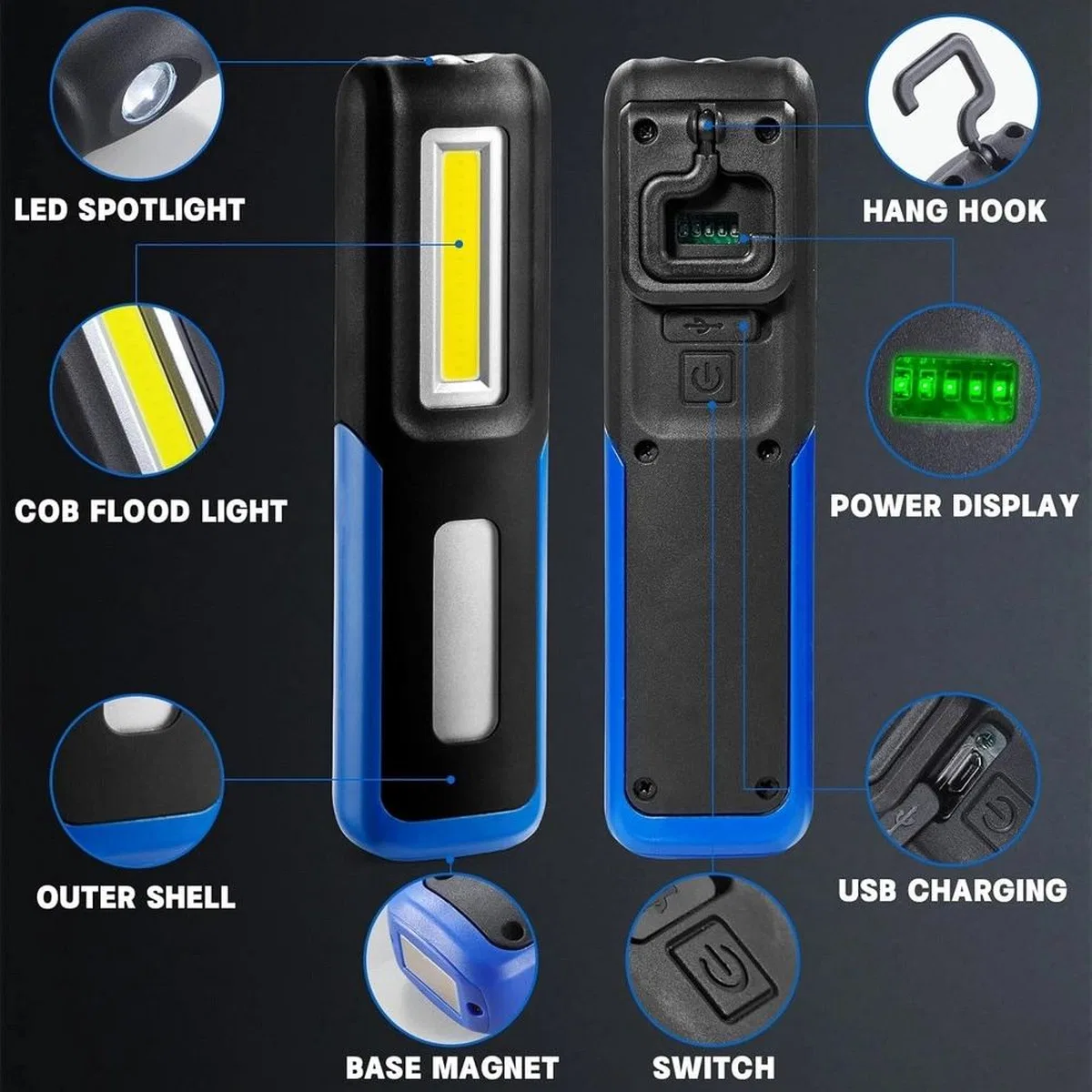 Lightingx Lx-028 Cob Led Mıknatıslı Çalışma Lambası Tamirci Feneri görsel 5