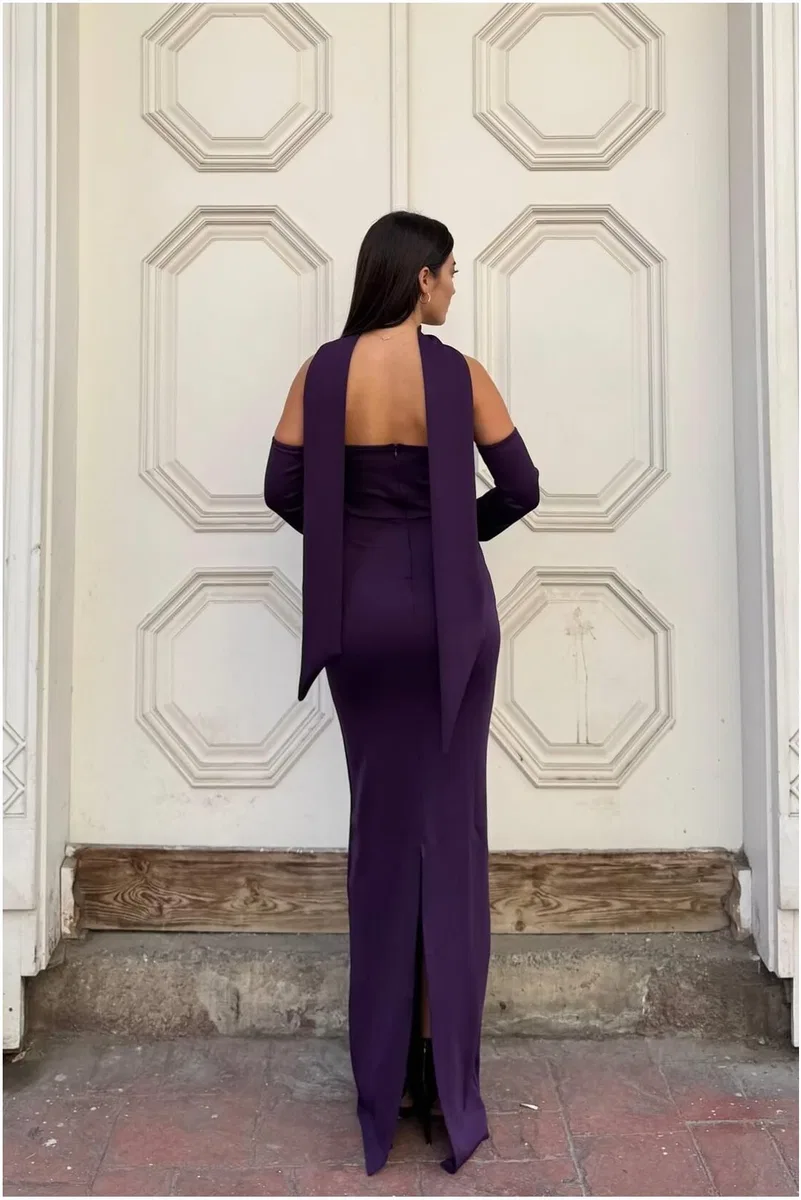 Kadın Modern Stil Scuba Esnek Kumaş Straplez Balık Kesim Abiye Elbise görsel 8
