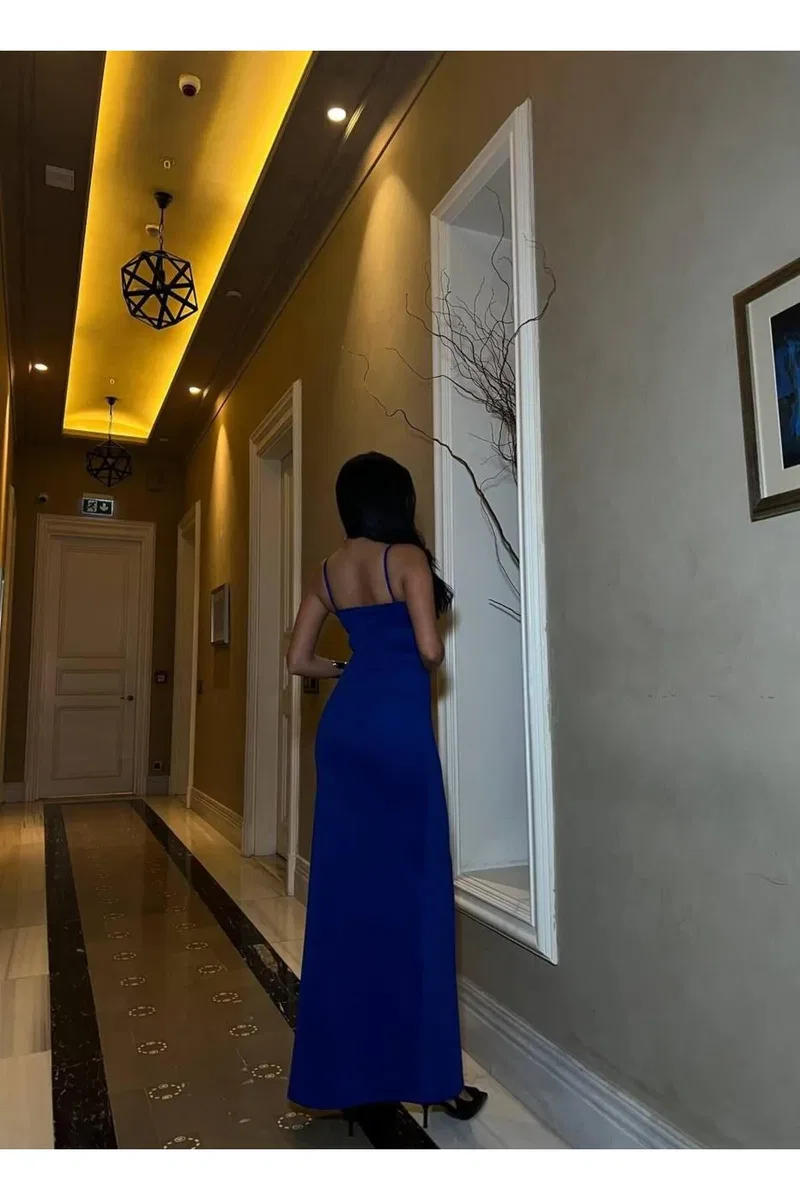 Kadın Günlük Kalp Yaka Askılı Balık Kesim Abiye Elbise görsel 7