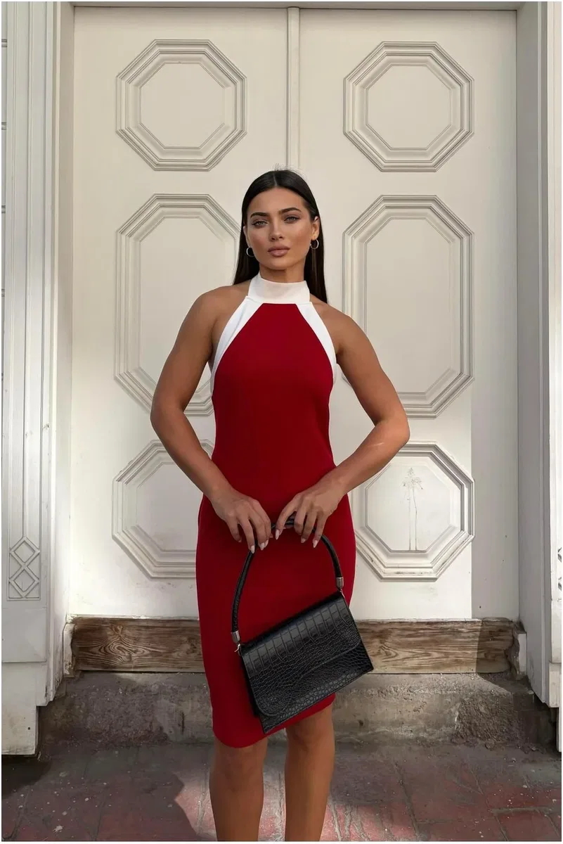 Kadın Şık Detay Balıkçı Yaka Balık Kesim Abiye Elbise görsel 2