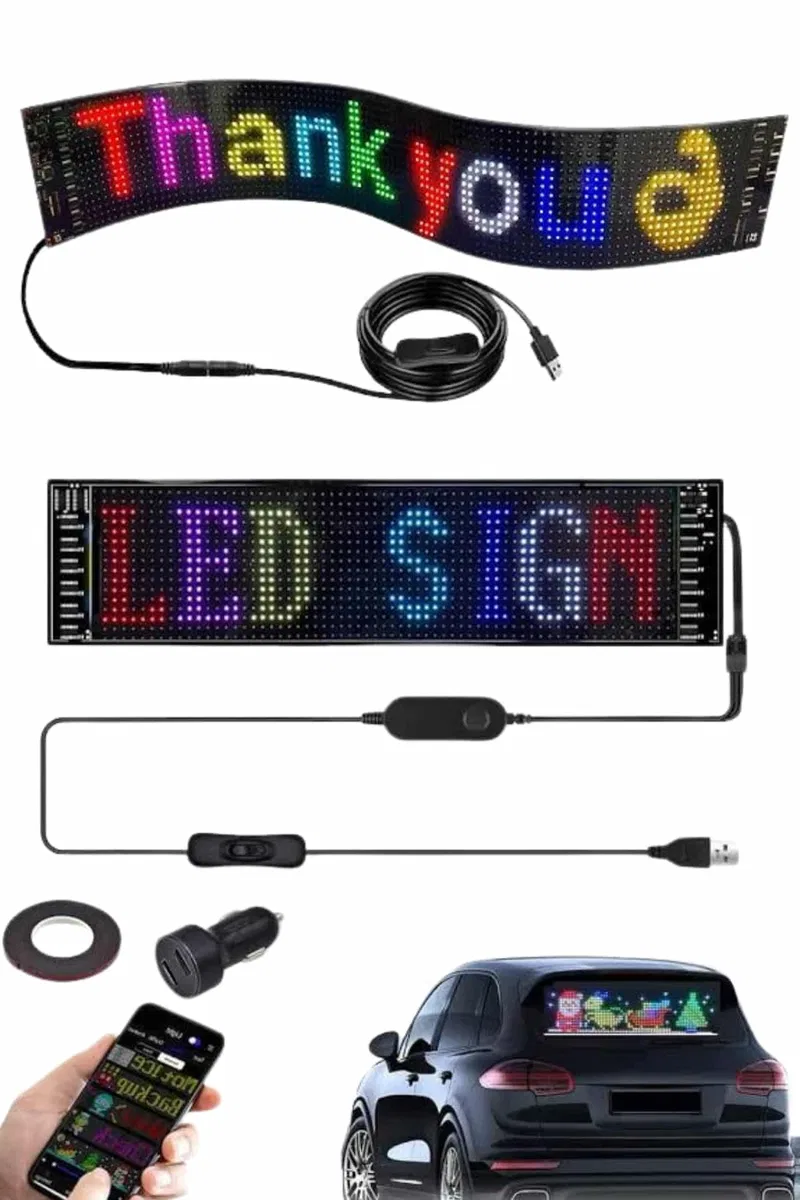 Cama Yapışan En Büyük Boy 16X96 Telefon Kontrollü Led Ekran Digital Araba Yazısı görsel 2