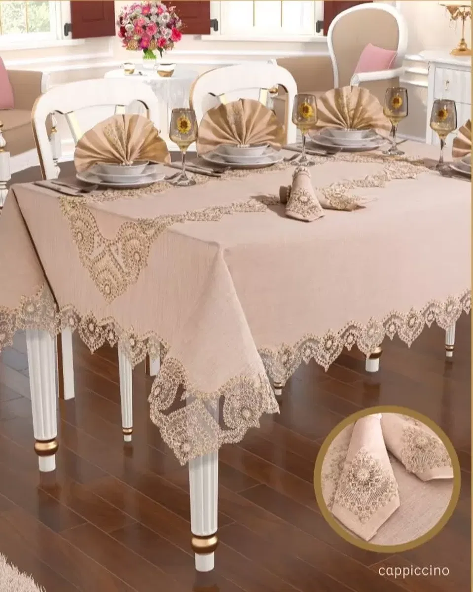 Kartanesi Gardenya Keten Kapiçino 12 Kişilik 26 Parça 160 × 220 cm Masa Seti