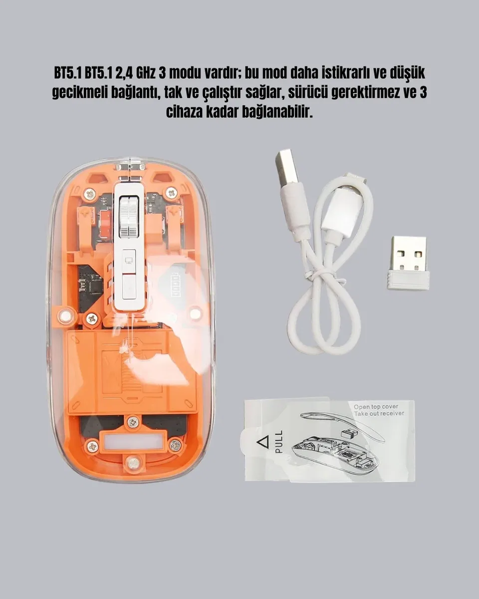 Çift Modlu Fare – USB Alıcılı ve Bluetooth Bağlantılı görsel 2
