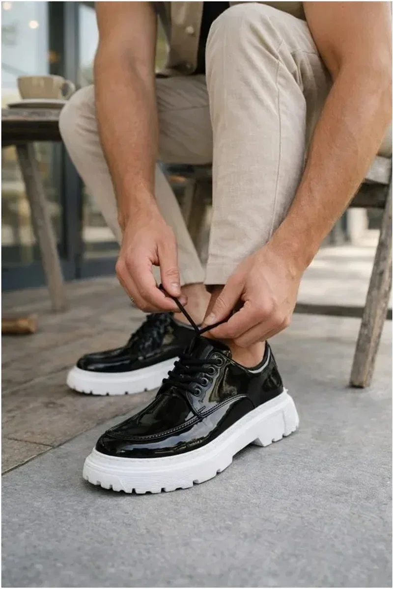 Erkek Rugan Ayakkabı Ayakkabı Bağcıklı Şık Klasik Casual Günlük görsel 2
