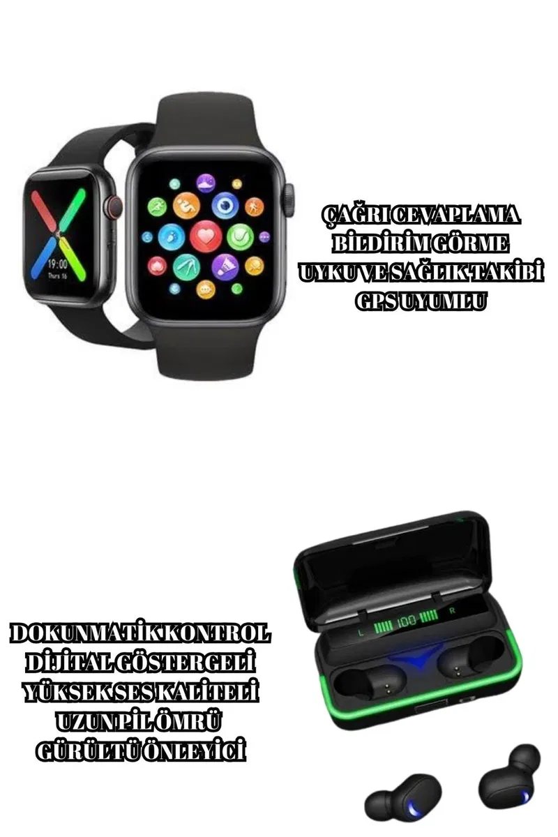 Ucuz ve Kaliteli Kulaklıklı Saat Seti Bluetooth Bağlantılı Akıllı Saat ve Kulaklık görsel 2