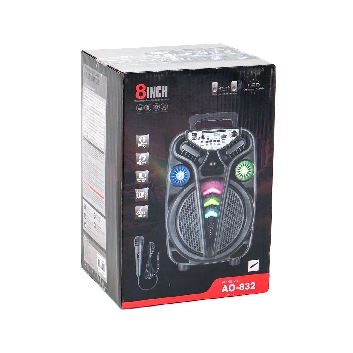 8 inç Kablosuz Karaoke Hoparlör Mikrofonlu, USB/TF/AUX, Işıklı, Şarjlı görsel 5