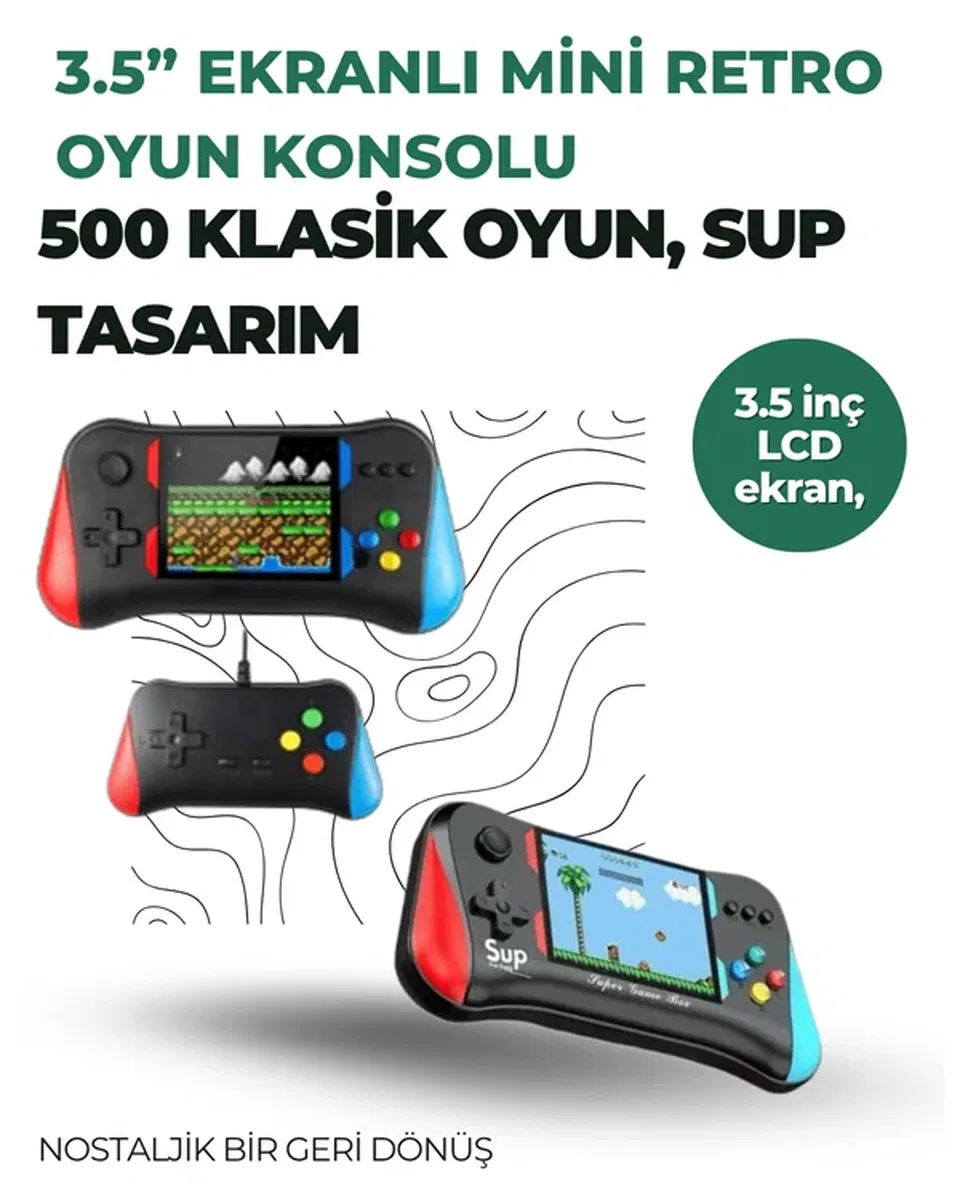 3. 5 İnç Ekranlı Klasik Oyun Konsolu – 500 Dahili Oyun görsel 2