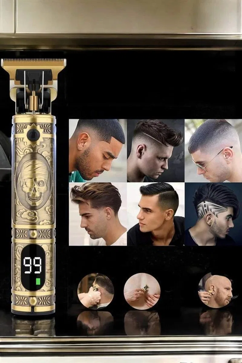 Tıraş Makinesi Şarjlı Profesyonel Saç Kesme Makinesi Gold Çizik Tıraş görsel 3