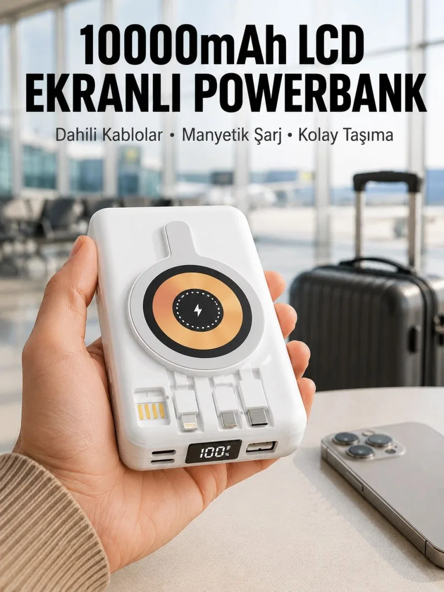 Lcd Göstergeli Manyetik Powerbank Type C Usb Girişli Yeni Nesil