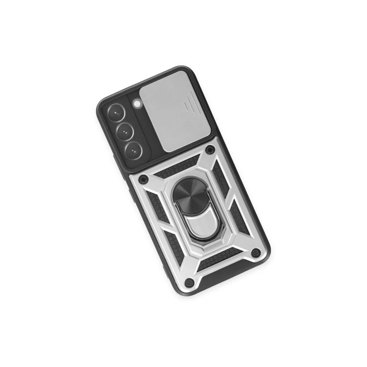 Samsung Galaxy S24 Kılıf Pars Lens Yüzüklü Silikon - Gümüş görsel 3