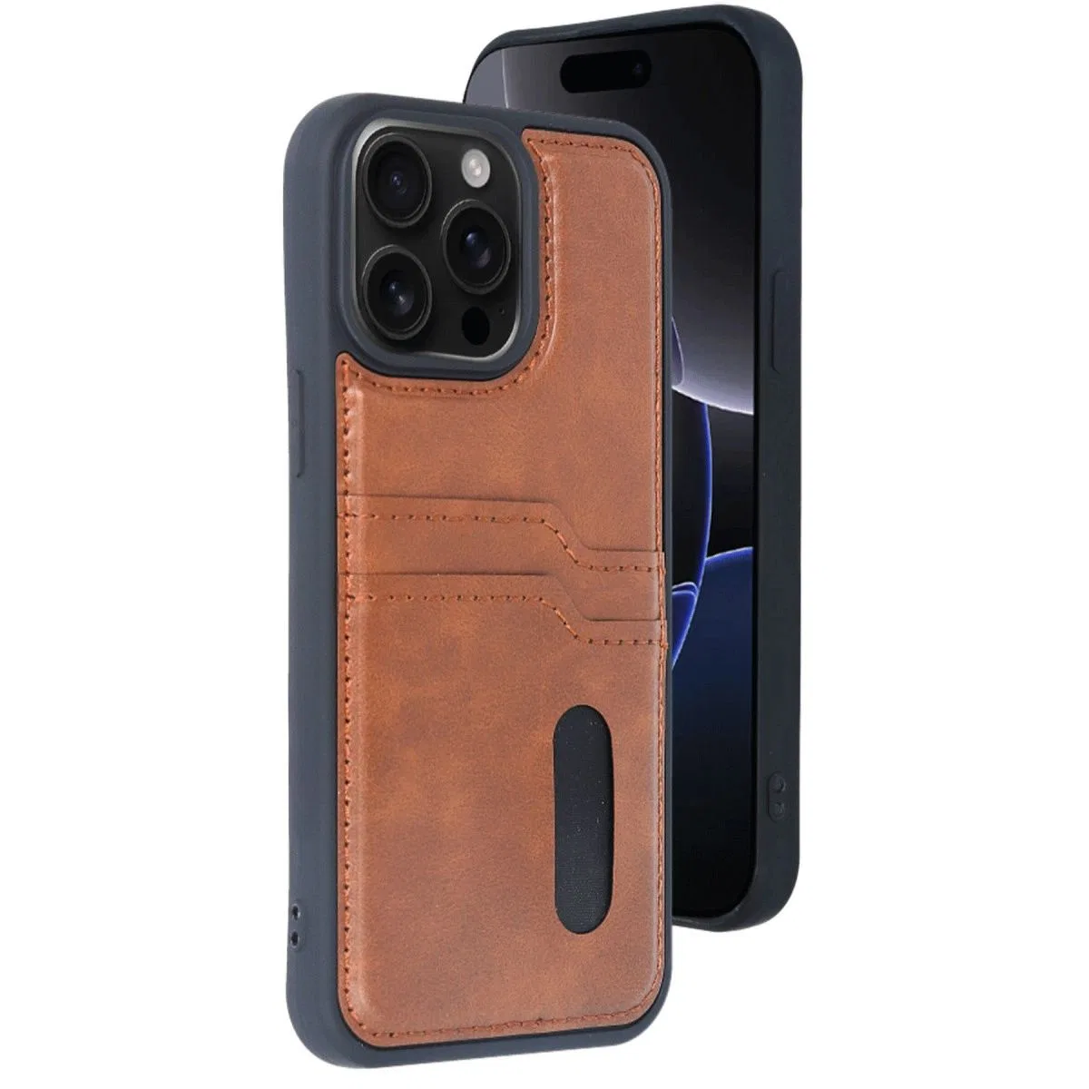 Apple İphone 15 Pro Max Kılıf Sara Kartvizitli Deri Kılıf - Taba