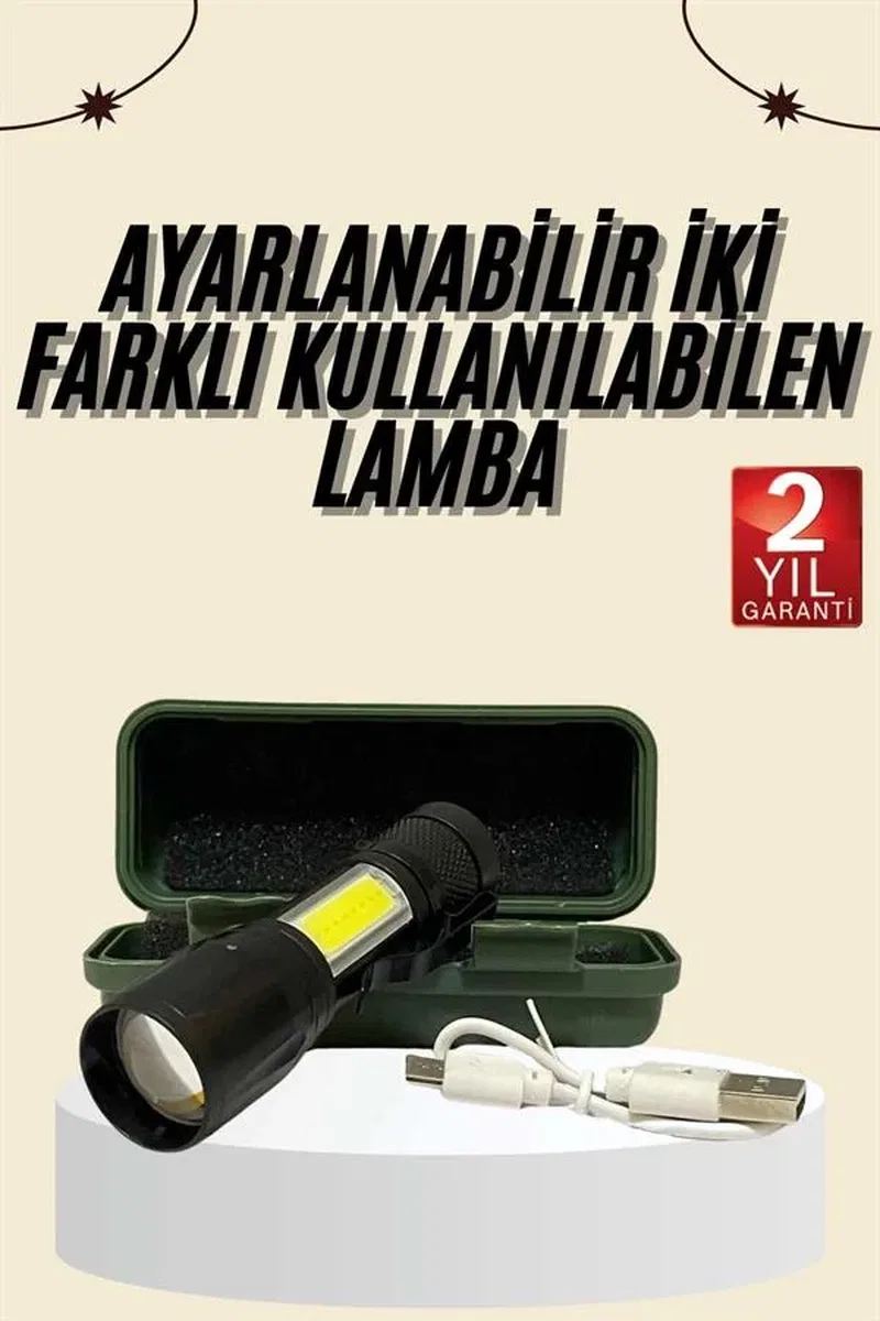 Uzun Menzilli Şarjlı El Feneri Uzun Ömürlü Led Işık Lamba görsel 2