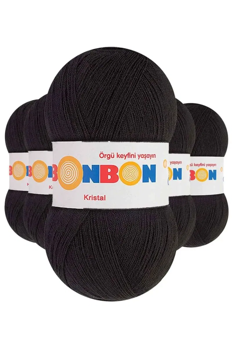 5 Adet Kristal El Örgü Lif İpi Siyah 98206 - bonbon mudanis