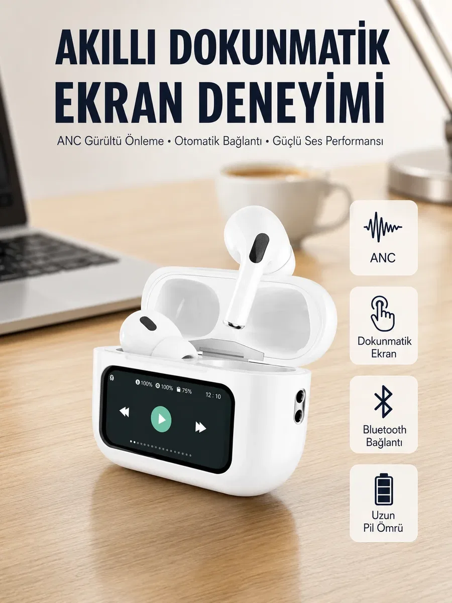 Tüm Telefonlarla Uyumlu ANC Özellikli Dokunmatik Bluetooth Kulaklık Yeni Nesil