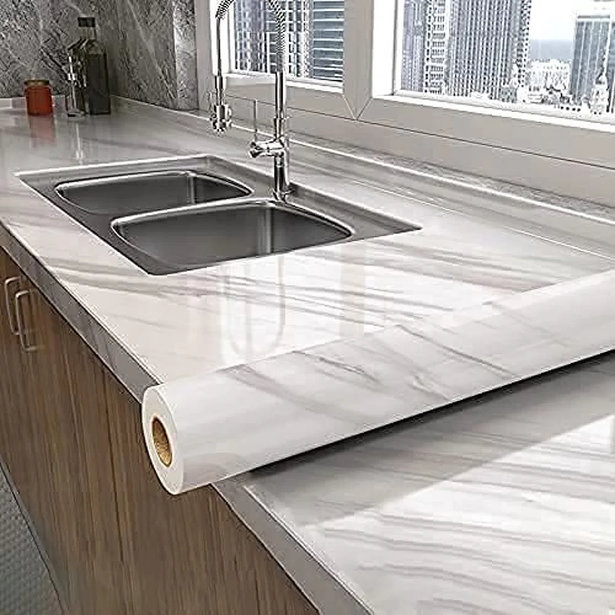 Açık Mermer Desenli Yapışkanlı Kaplama Kağıdı Büyük Boy 5 Metre görsel 2