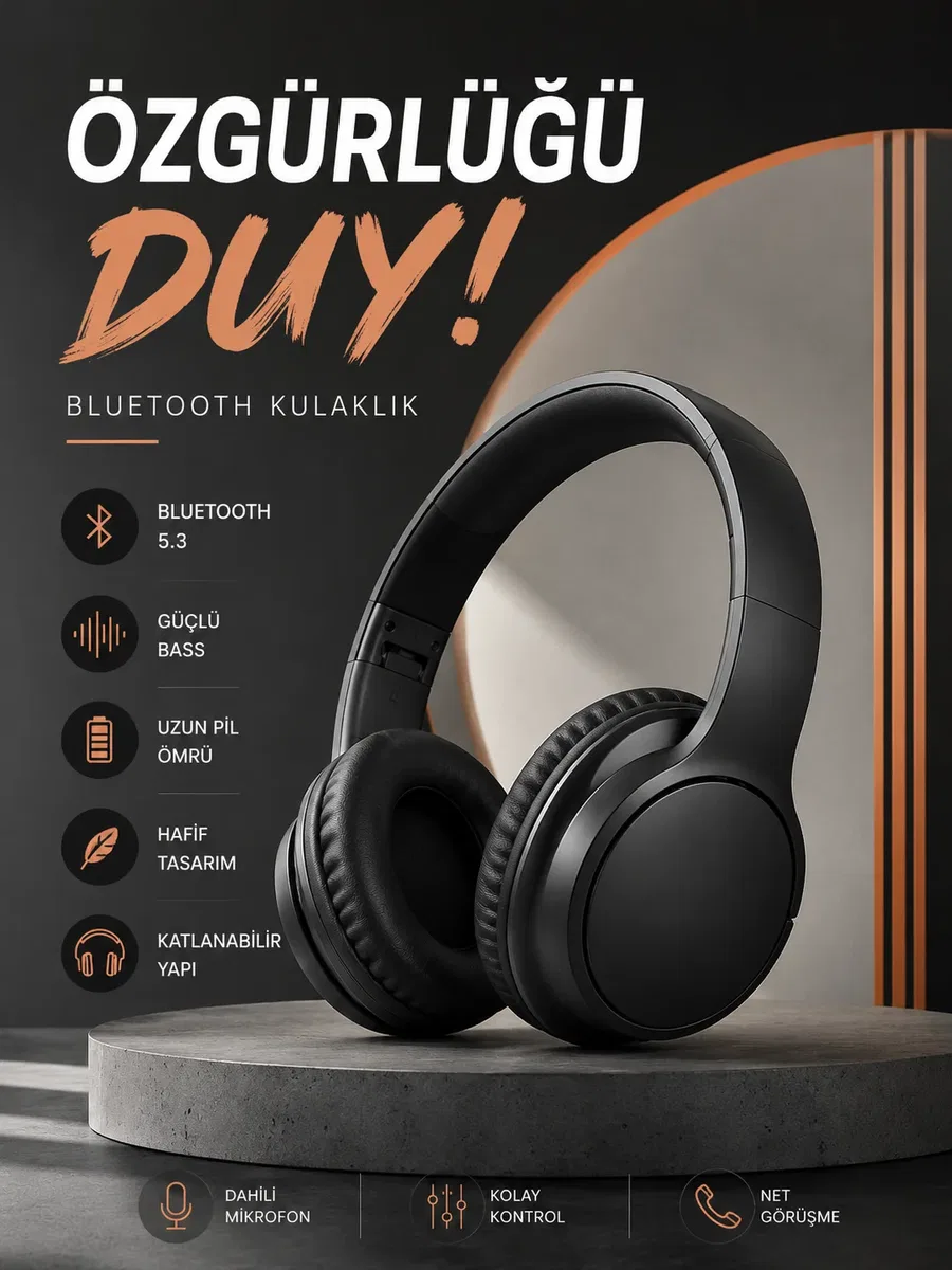 Kulak Üstü Bluetooth Kulaklık Ayarlanabiilir Uzun Pil Ömrü Kablosuz 5. 0 Bluetooth
