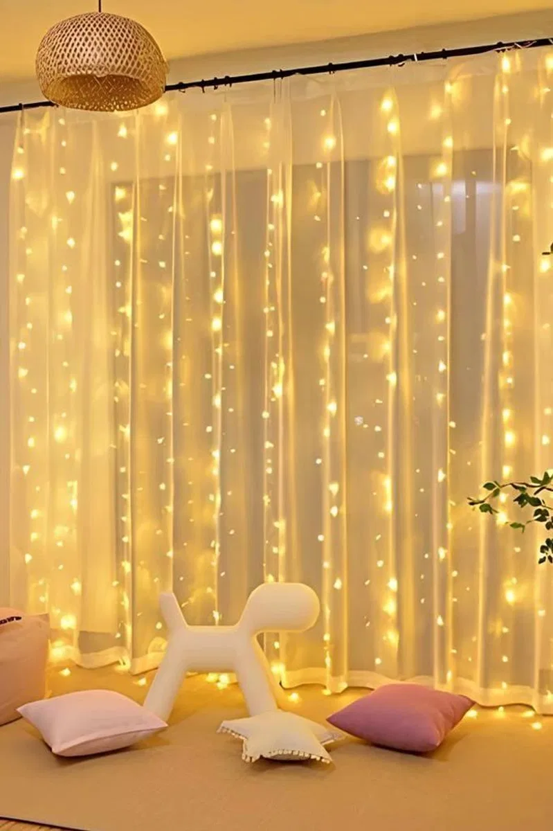 Lw-7 300 Ledli 10 Sarkıt Perde Led Işık, 8 Modlu Uzaktan Kumandalı, 3x3 Metre Peri Telli Led görsel 2
