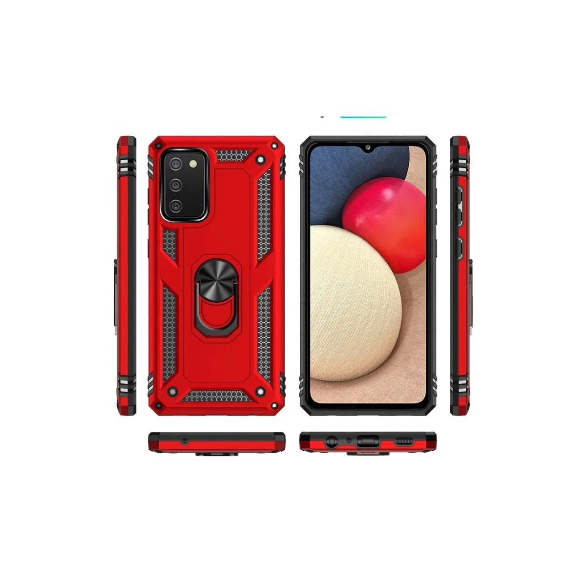 Samsung Galaxy A03s Kılıf Sofya Yüzüklü Silikon Kapak - Kırmızı görsel 3