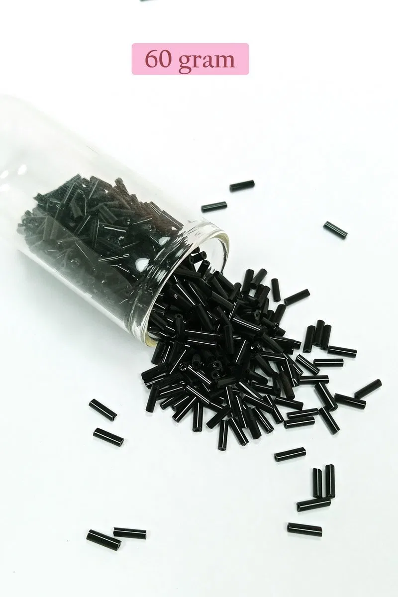 Uzun Boru Kesme Boncuk Çap 2mm Uzunluk 10 mm - 60 Gram - Siyah - BNC280