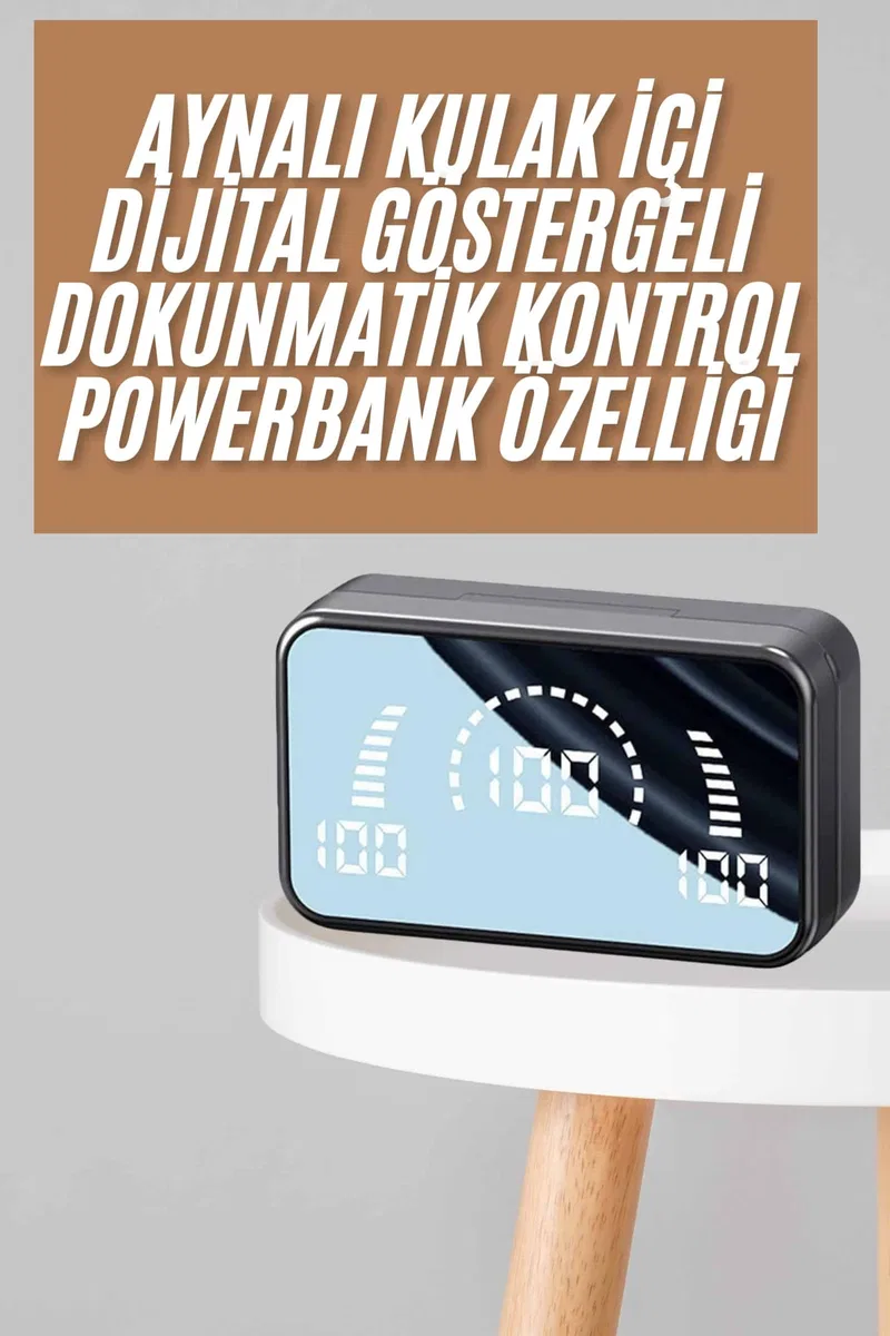 Powerbankli Bluetooth Kulaklık Yüksek Ses Aynalı Çift Dijital Gösterge Ekranı görsel 2