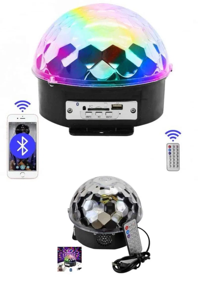 Küre Disko Topu Müzik Çalar Renkli Lazer Işıklı Bluetooth Disko Parti Işığı Kumandalı görsel 5