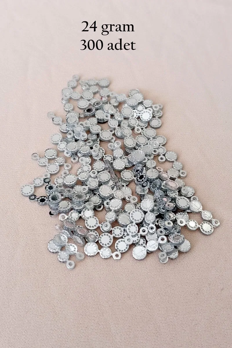 Oya Abiye Bileklik Kolye Pleksi Metalik Plastik Pul Gümüş Renk 24 gram 300 adet - BNC560