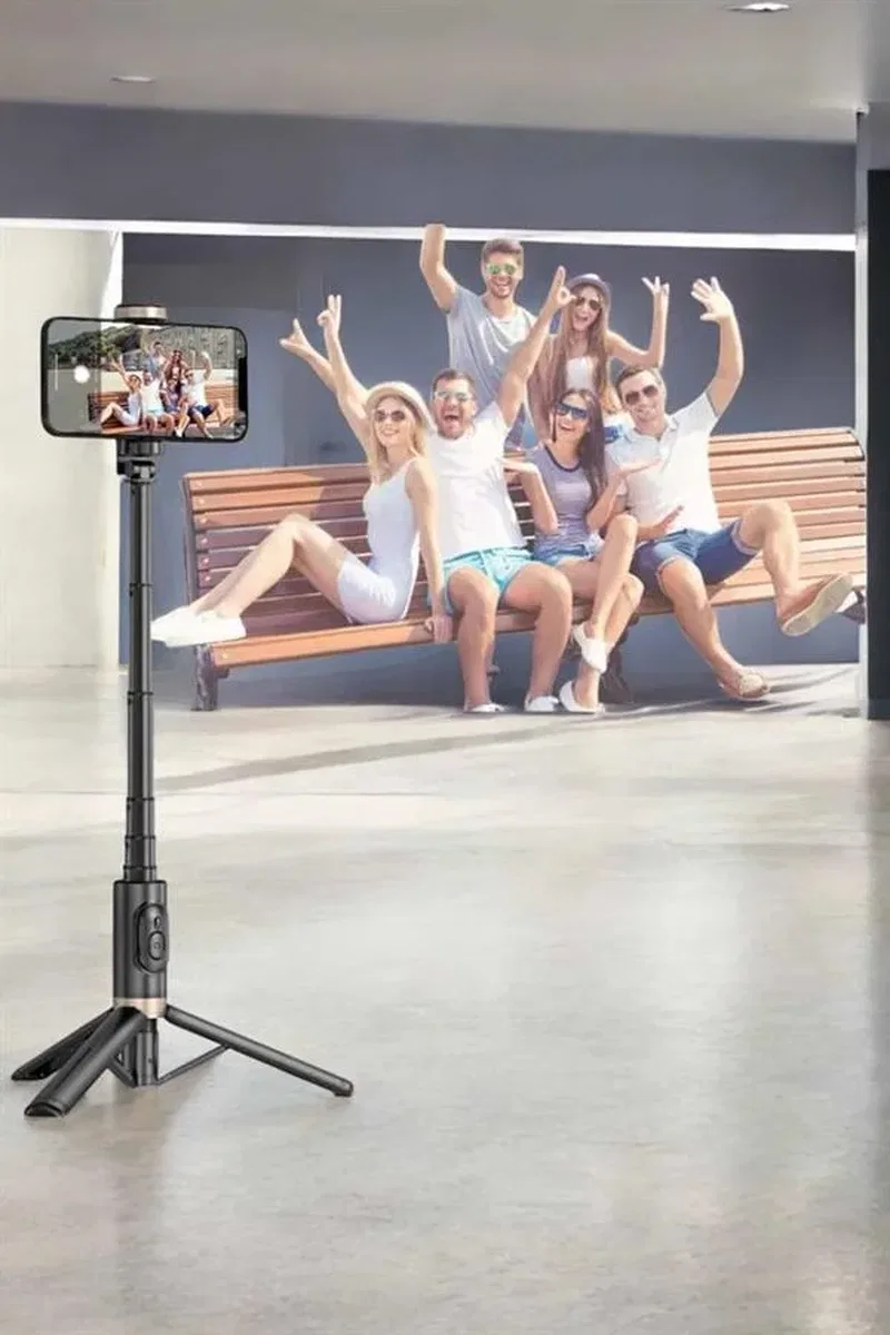 Selfie Çubuğu Tripod Kumandalı Telefon Tutucu Siyah görsel 3