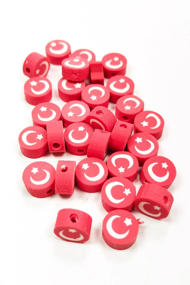 90 Adet 10 mm Polimer Kil Fimo Boncuk Takı Bileklik + 5 Metre Misina Hediye - Karışık - Bayrak - Ayıcık görsel 4