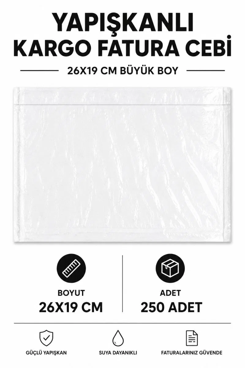26x19 Cm Büyük Boy Yapışkanlı Kargo Fatura Cebi 250 Adet