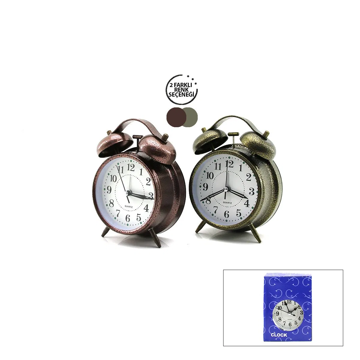 Çift Zilli Metal Masa Çalar Saat (10 cm) görsel 2