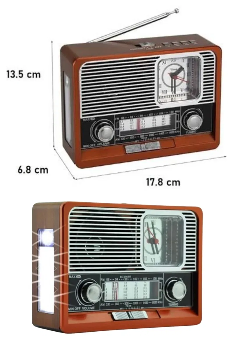 Saatli Fenerli Bluetooth Nostaljik Radyo AUX SD USB Girişli Bluetooth Hoparlör görsel 4