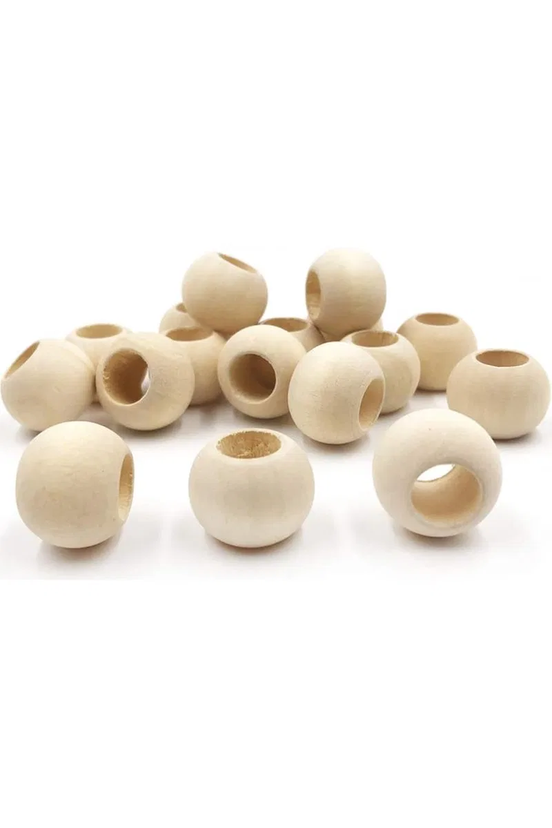 100 Gr (100 Adet) Ahşap Boncuk 15 mm çap x 10 mm Delik Doğal Yuvarlak Ahşap Makrome El İşi Çanta görsel 3
