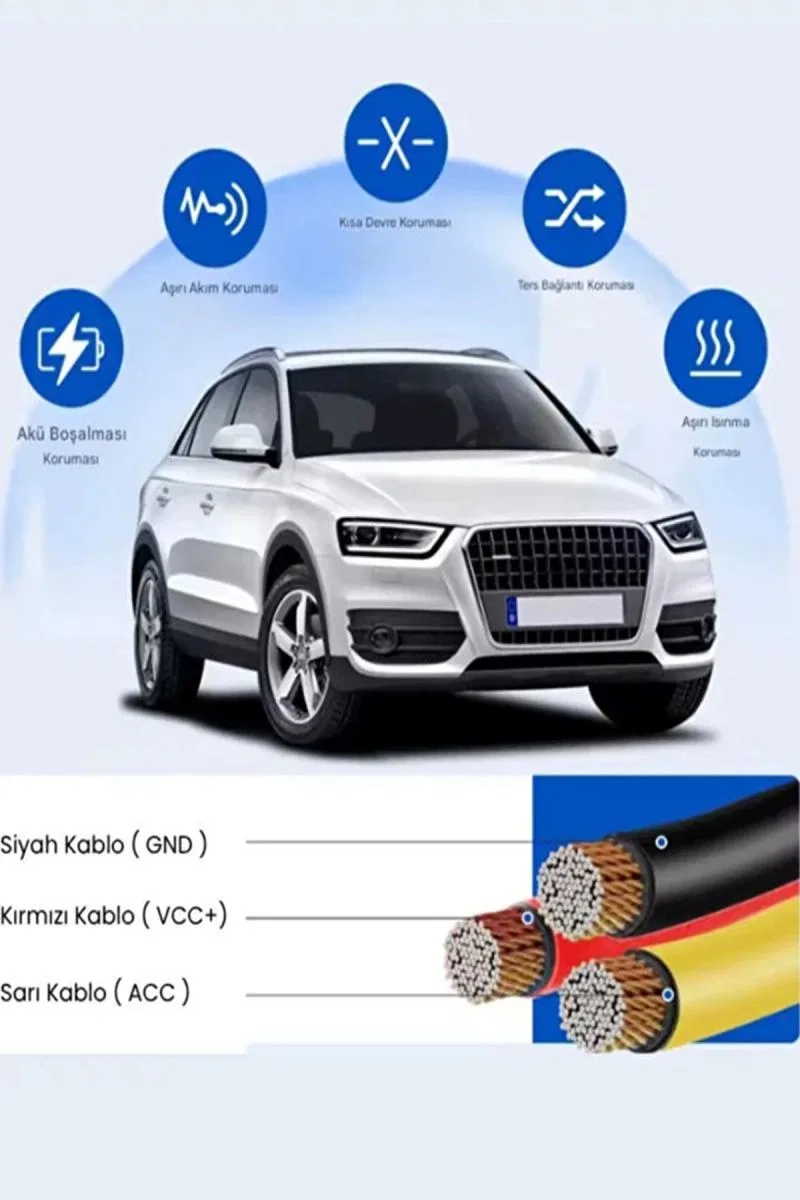 Park Modu Kablosu Type-c Akü Sigorta Bağlantı Kablosu Araç İçi Kamera Tüm Kameralara Uyumlu görsel 4