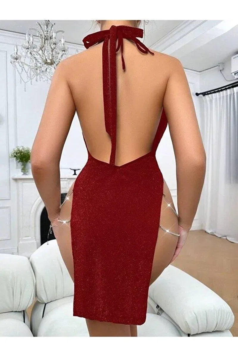 kadın zincir detaylı elbise 5087 görsel 4