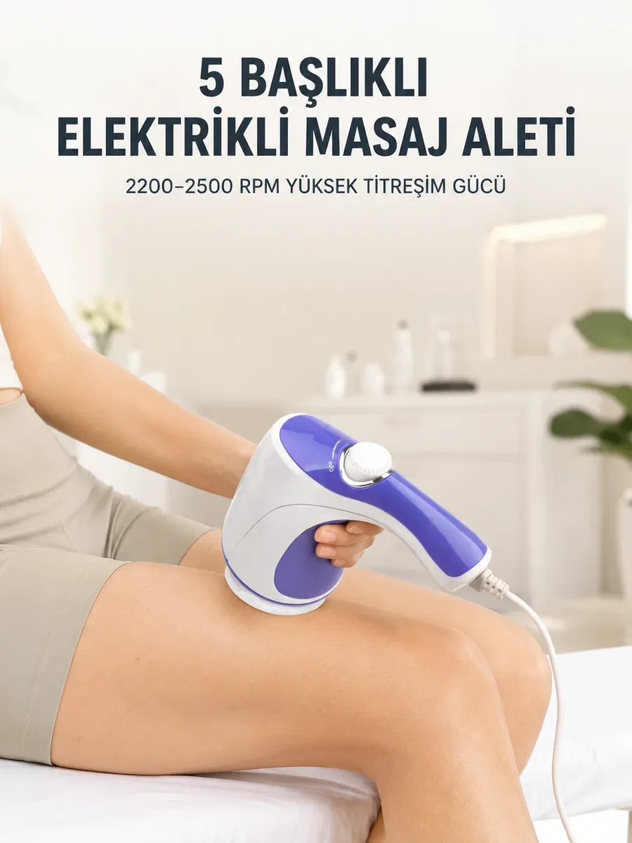 5 Başlıklı Elektrikli Masaj Aleti 2200-2500 RPM Yüksek Titreşimli Vücut Bakım ve Rahatlama Cihazı