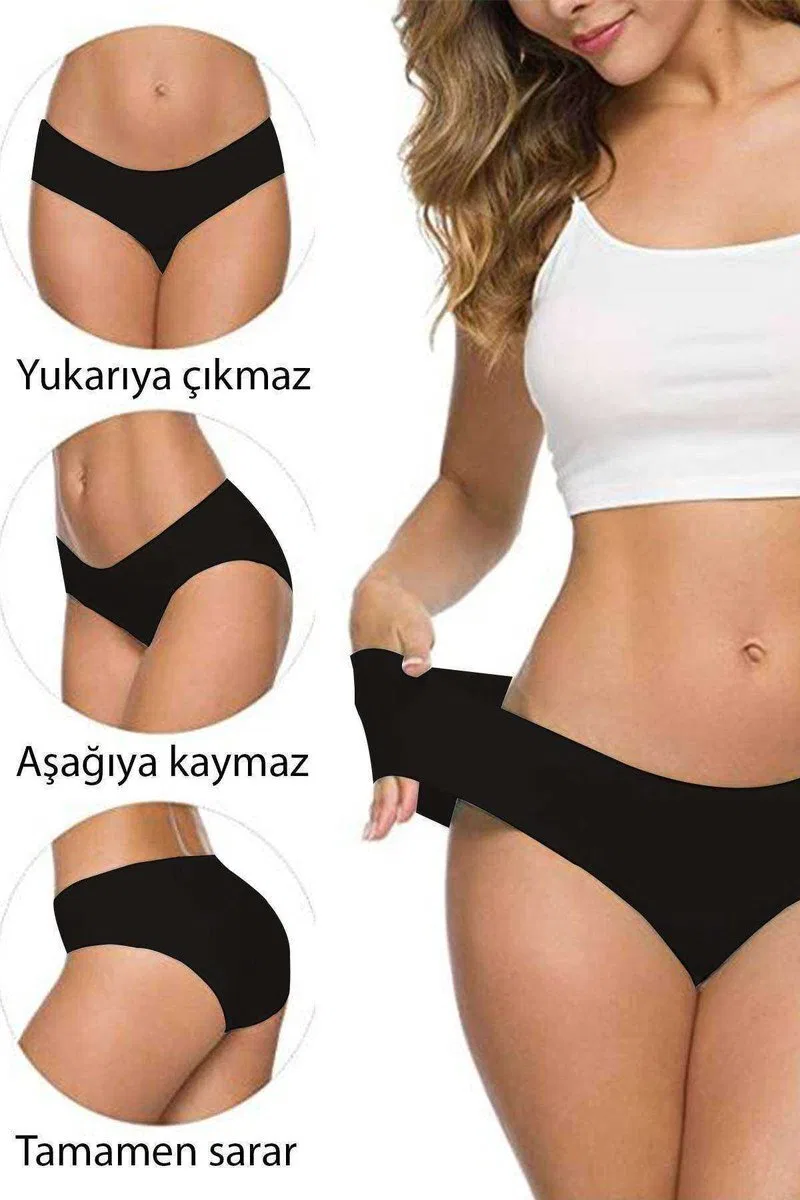3 Adet Kadın Dikişsiz Lazer Kesim Esnek İz yapmayan Külot Siyah mudanis görsel 5