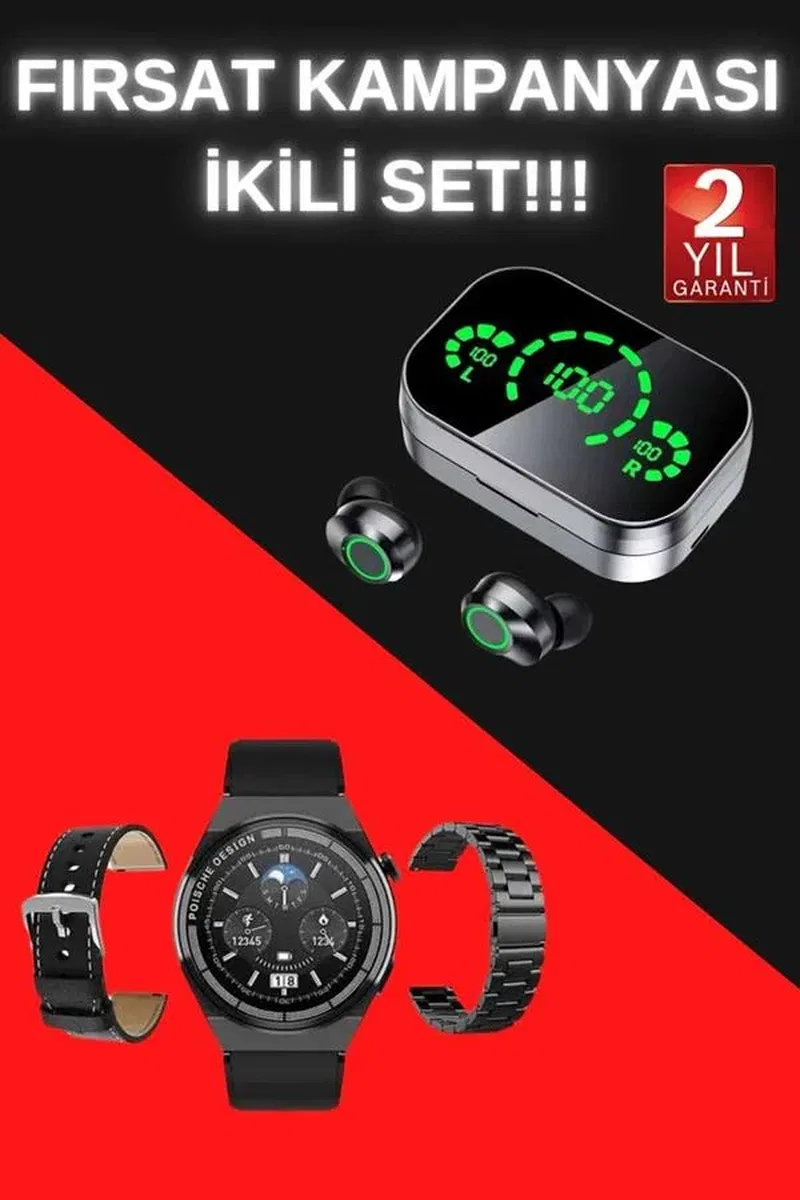 TWS Bluetooth Kulaklık ve Akıllı Saat Uyku Takibi Nabız Ölçer Uzun Pil Ömrü görsel 2