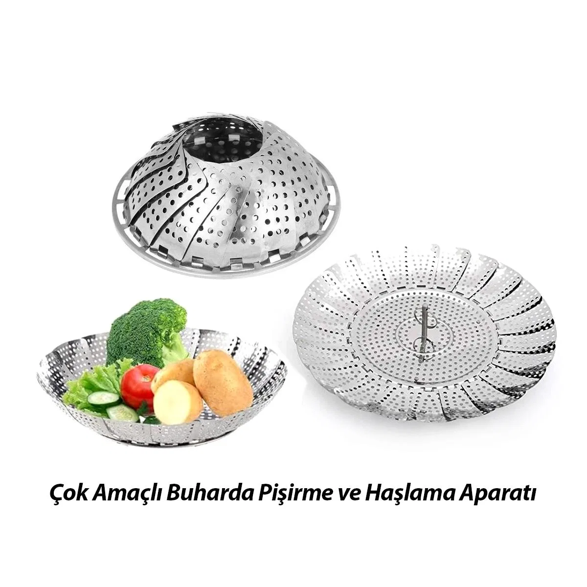 Buharda Sebze Pişirici ve Haşlama Aparatı 14-22 cm (Aç-Kapa, Portatif Ayaklı) görsel 3